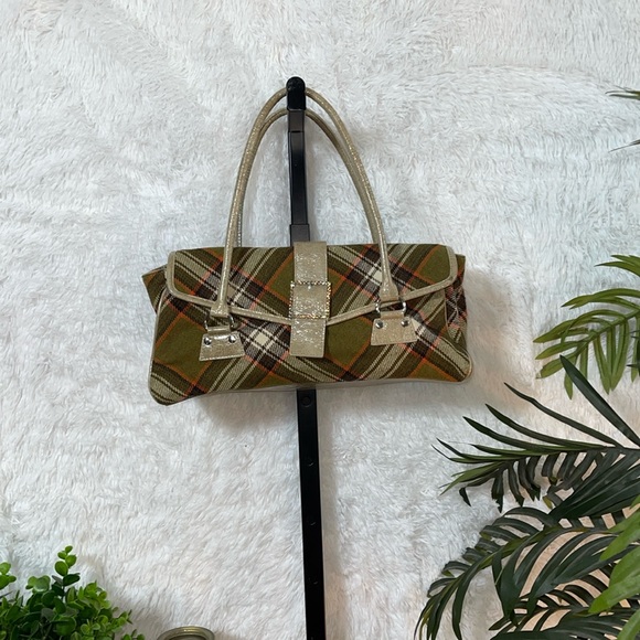 Mussio De Groot Olive and Taupe plaid purse - Picture 1 of 6